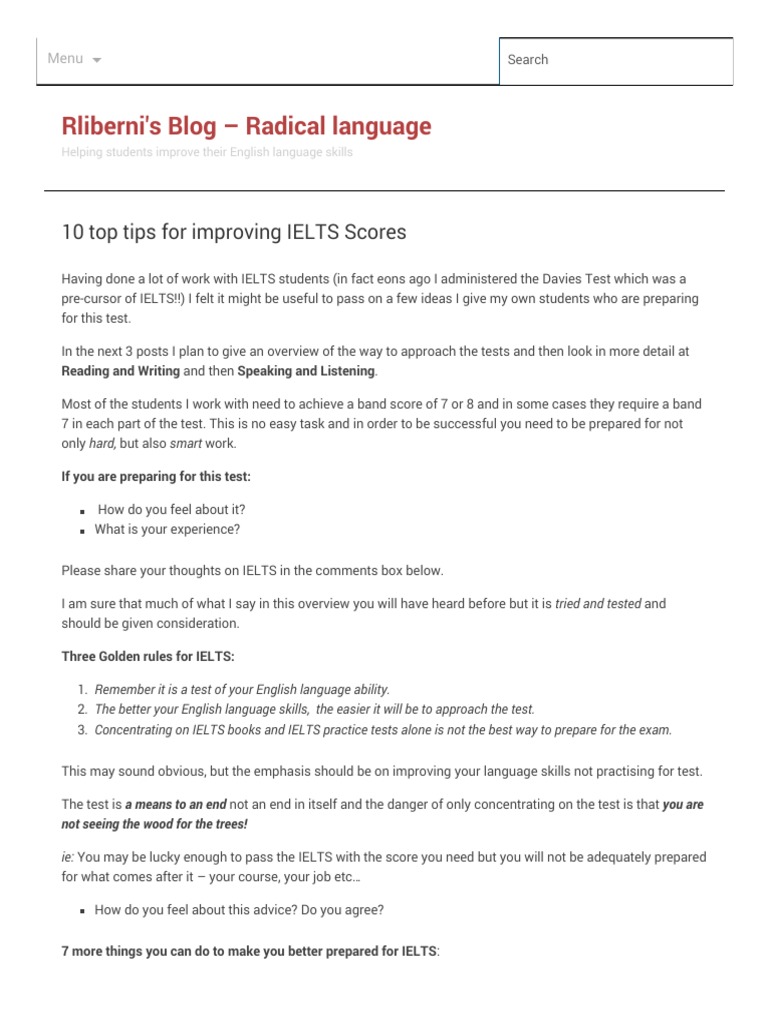 IELTS Success Tips for Students | PDF | International English Language ...