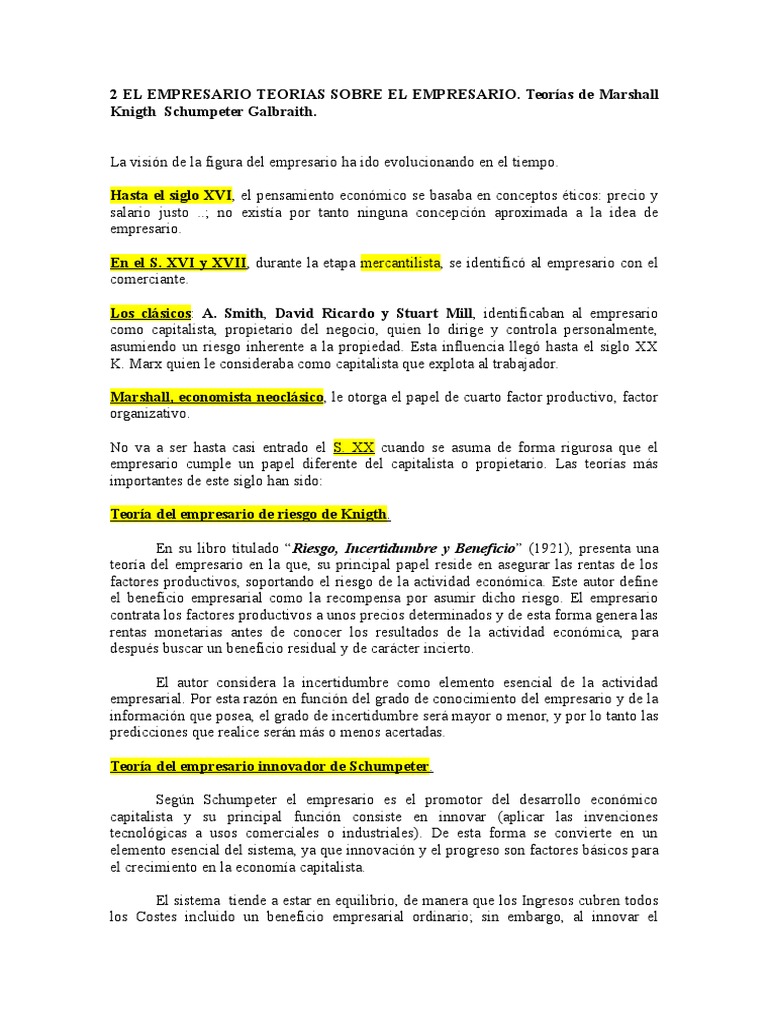 Teorias Sobre El Empresario | PDF | Capitalismo | Beneficio (economía)