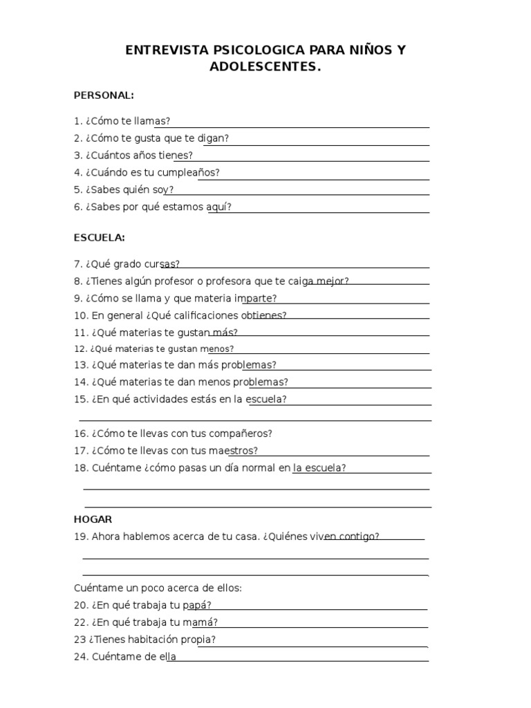 2a. Entrevista Psicologica Para Adolescentes