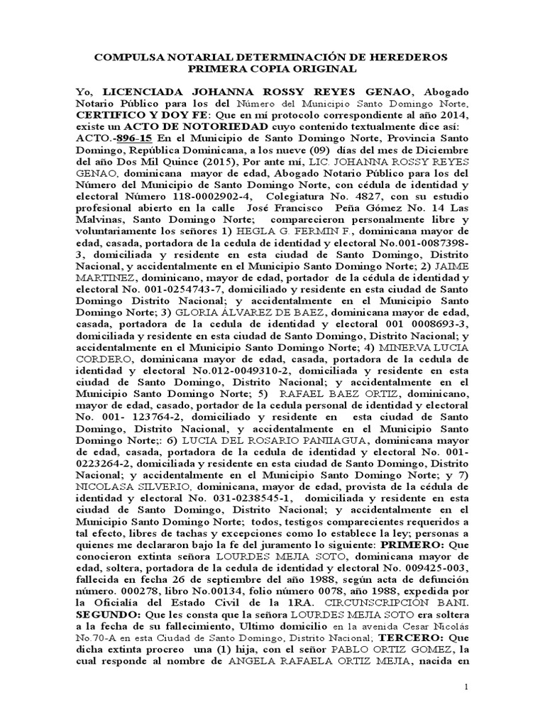 Compulsa Notarial para Angela Ortiz | PDF | República Dominicana ...