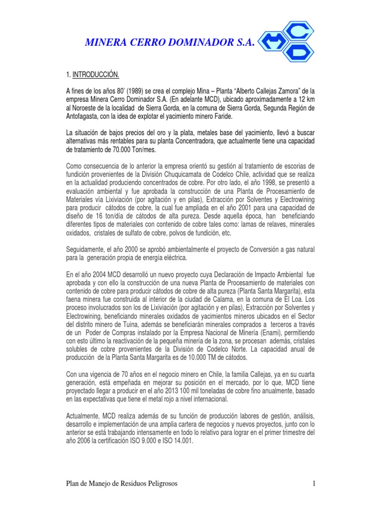 Minera Cerro Dominador S.A. | PDF | Minería | Cobre