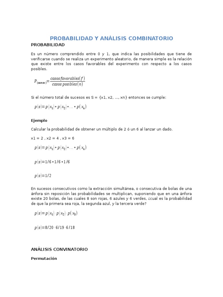 Probabilidad y Análisis Combinatorio | PDF | Permutación | Probabilidad