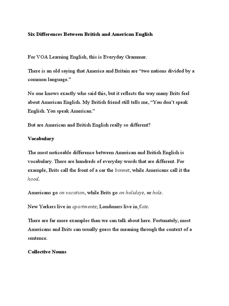 British vs American English: Key Differences | PDF | Verb | English ...