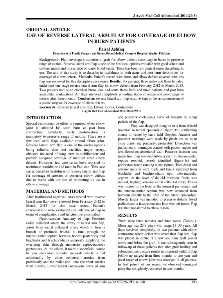 Use of Reverse Lateral Arm Flap For Coverage of Elbow in Burn Patients