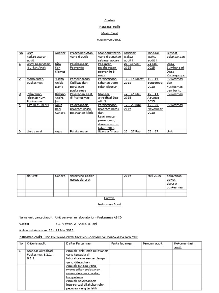 Contoh Audit Plan Dan Instrumen Audit