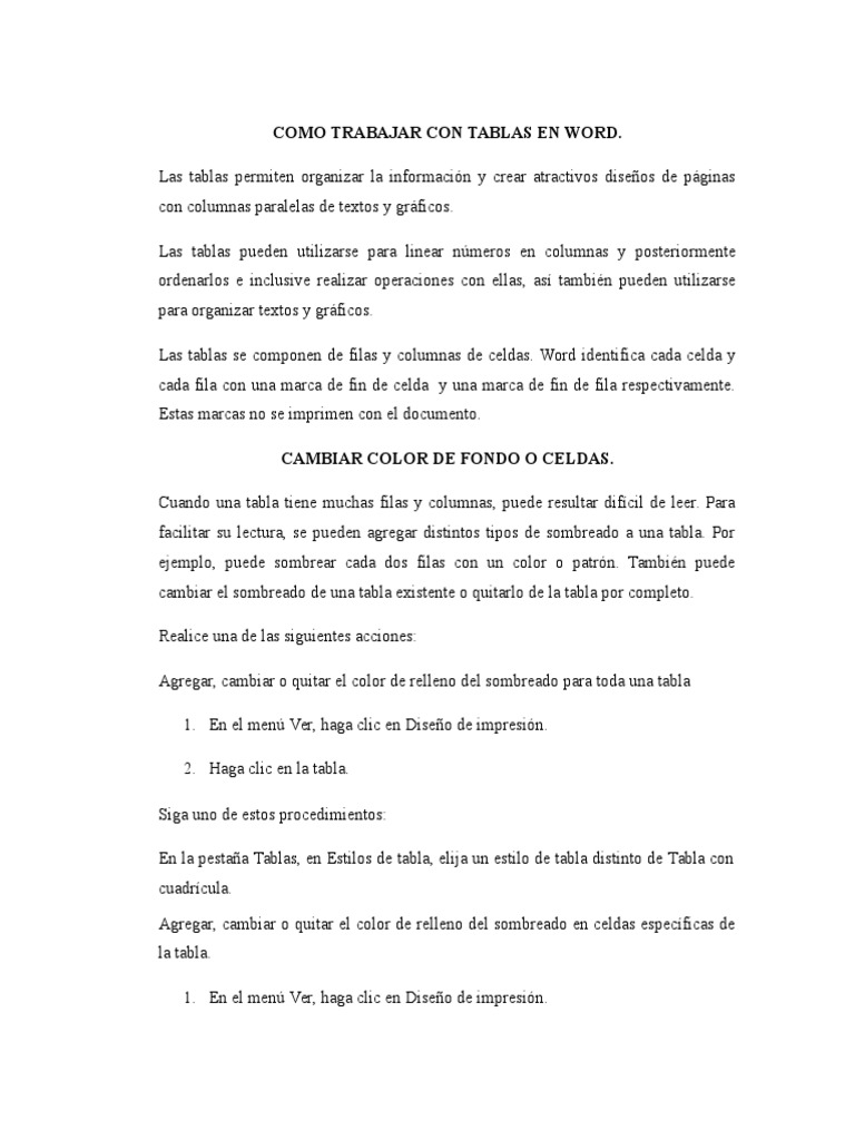 Como Trabajar Con Tablas en Word PDF Tabla (base de datos) Point