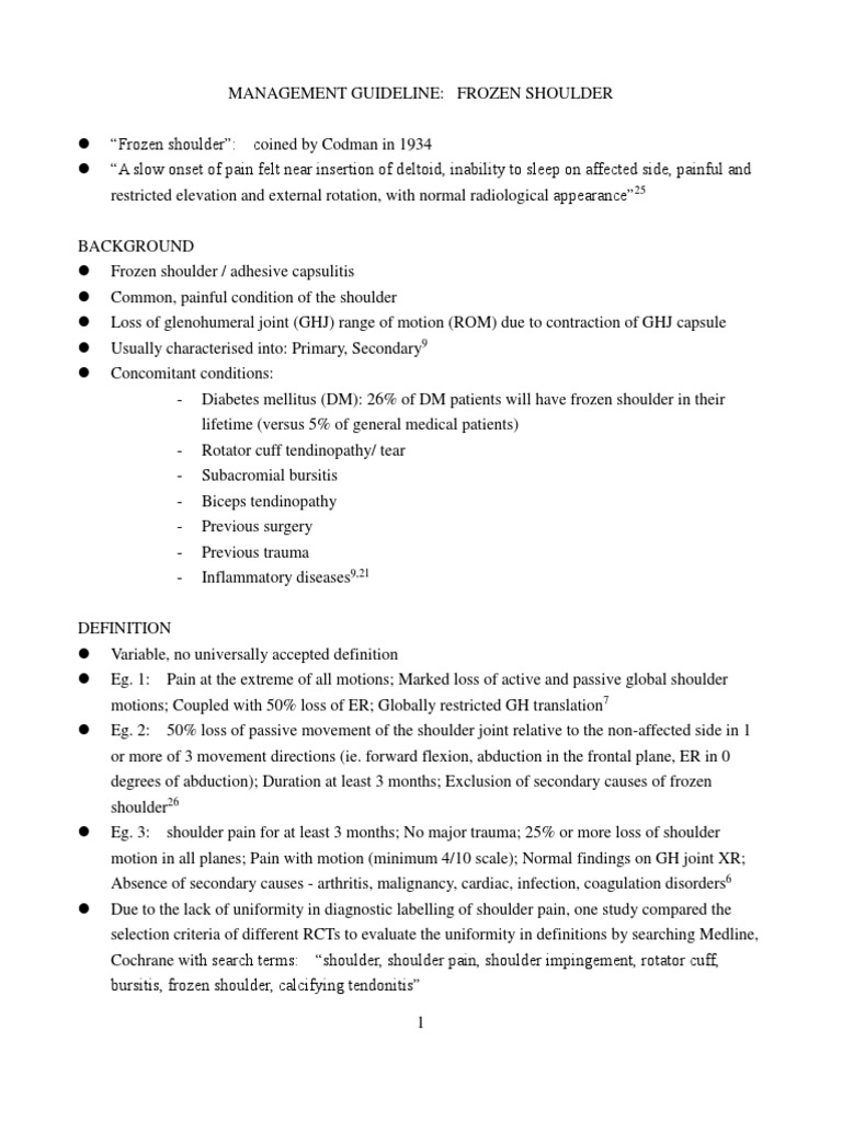 Frozen Shoulder MX Guideline (Full) Natlie Yuen 2011 PDF Shoulder