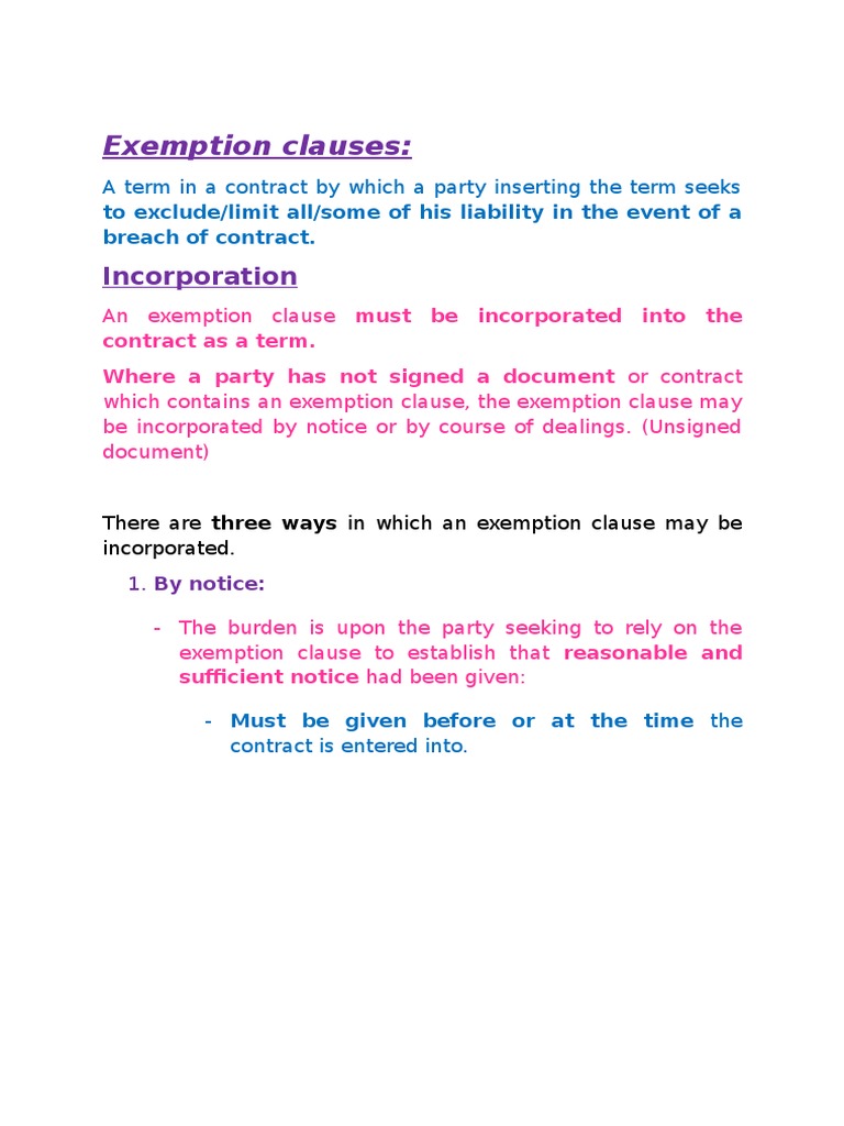 4. Exclusion Clauses Law Of Obligations Business Law
