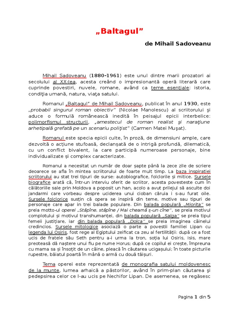 Baltagul de Mihail Sadoveanu (Eseu)