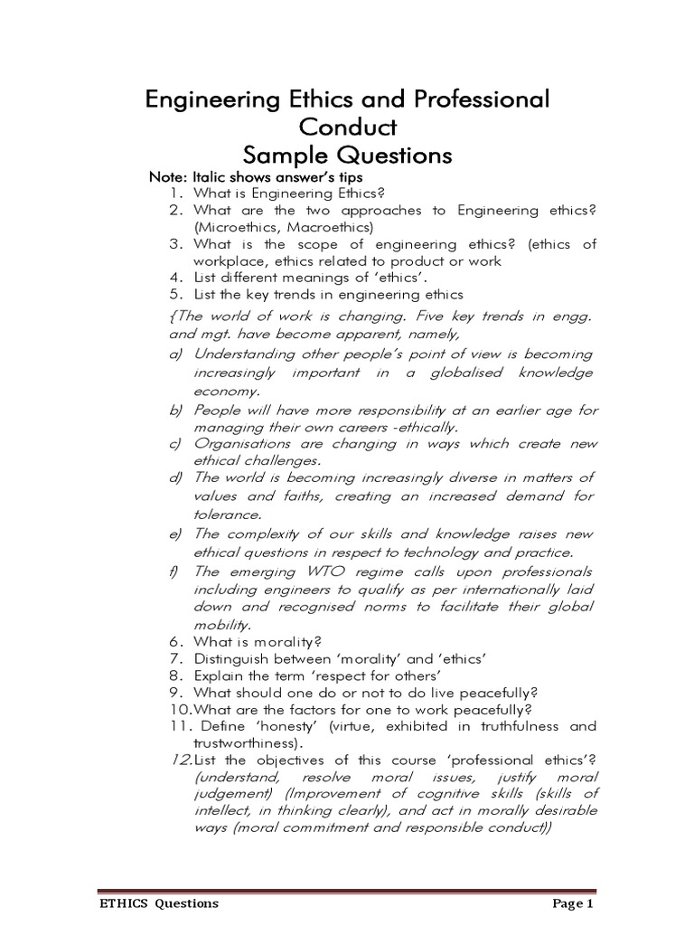 Ethics Sample Questions Profession Morality
