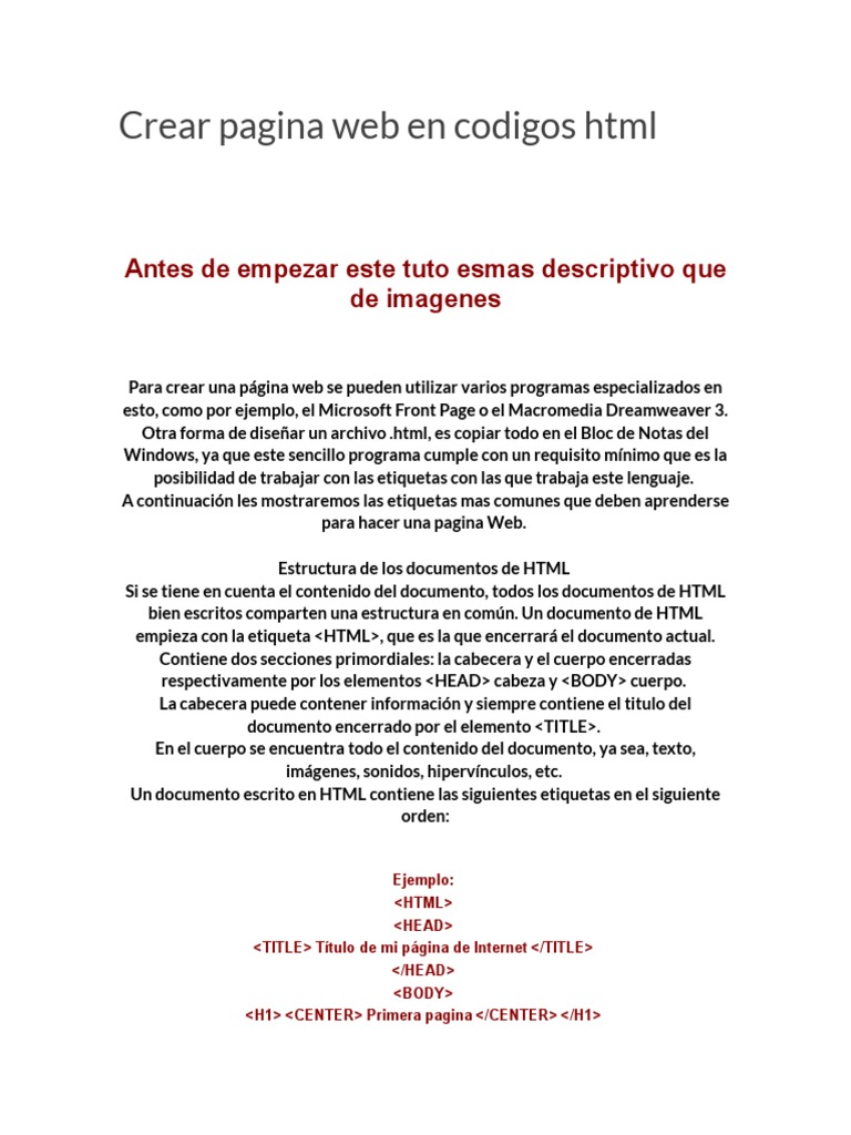 Crear Pagina Web en Codigos HTML | PDF