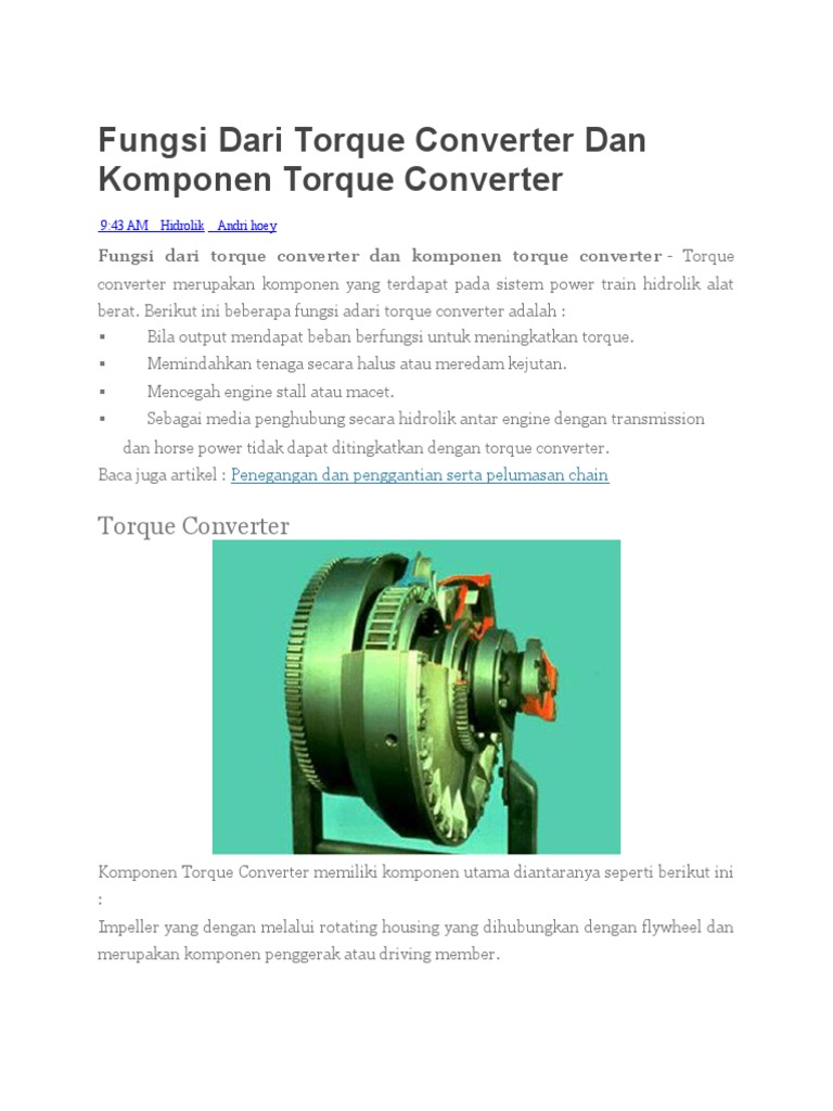 Fungsi Dari Torque Converter Dan Komponen Torque Converter PDF