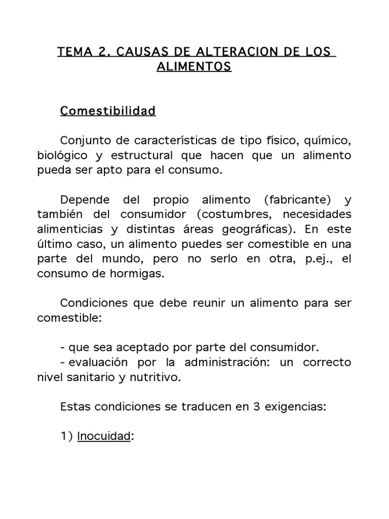 Alteraciones en la Comestibilidad de Alimentos | PDF | Leche | Alimentos