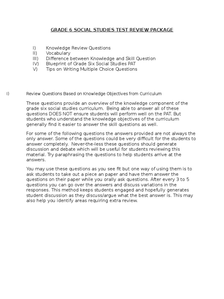 Grade 6 Review Questions PDF Iroquois Question