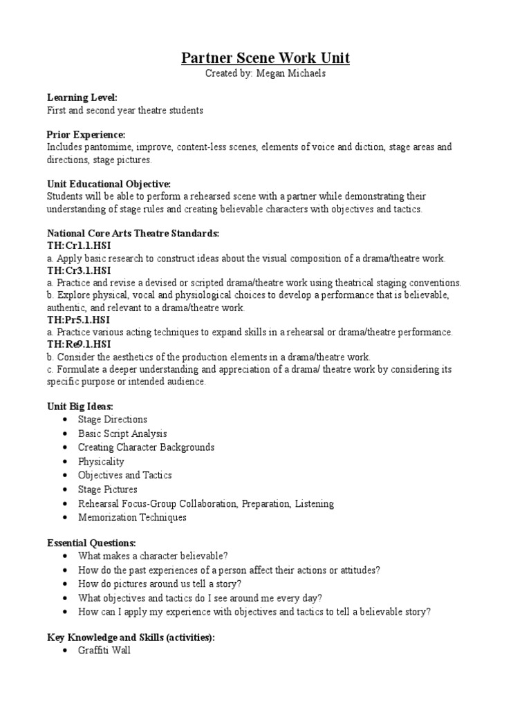 Partner Scene Work Unit of Lessons | PDF | Lost Boys (Peter Pan) | Theatre
