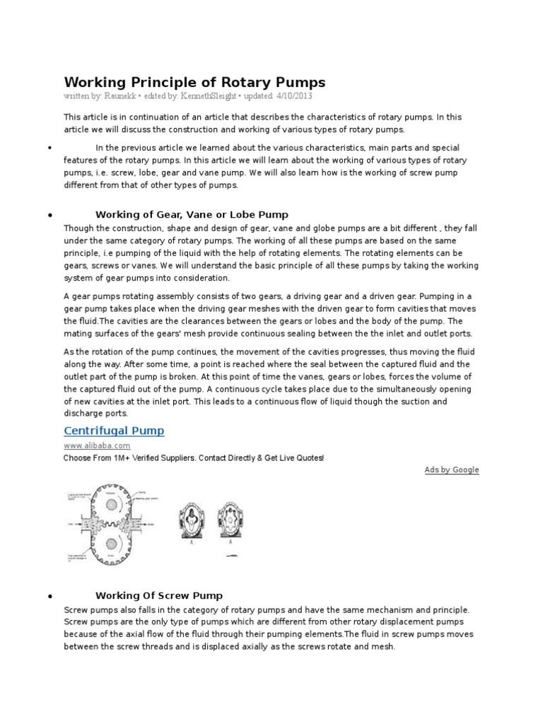 Working Principle of Rotary Pumps PDF Hydraulics Pump