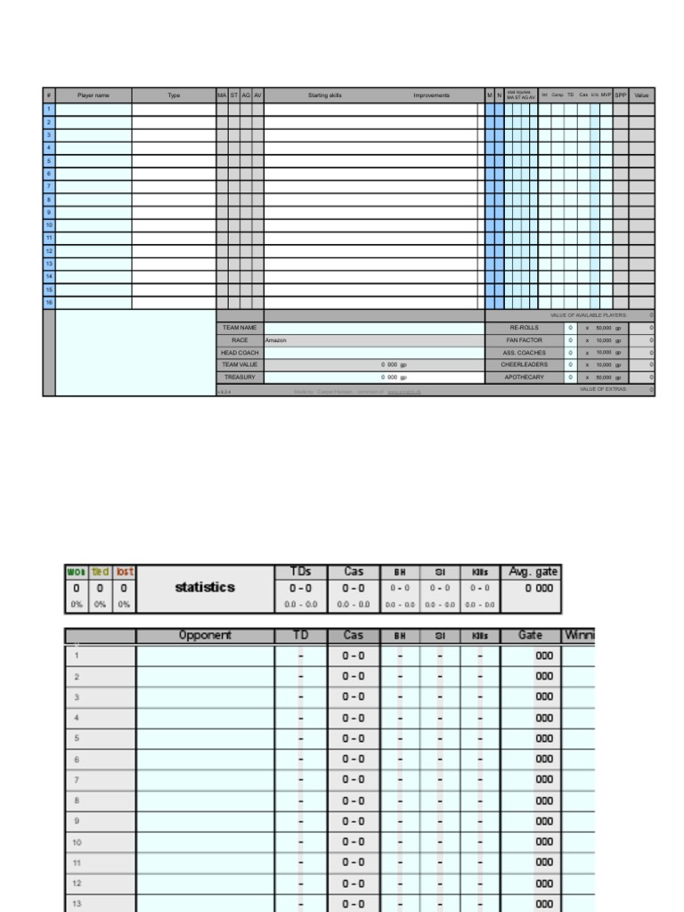 Aro Steam Roster Blood Bowl Team Roster Leisure Sports