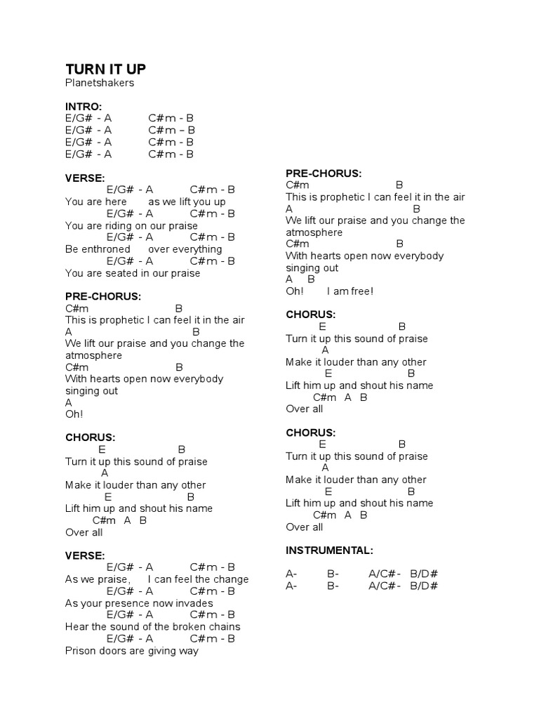 Turn It Up Planetshakers Pdf