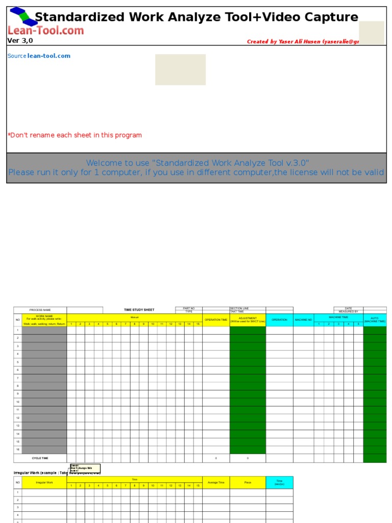 Standardized Work Chart Tool v3.0 | PDF | Computers | Technology ...