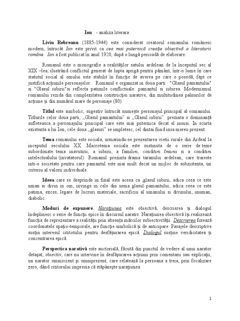 Ion Analiza Literara | PDF