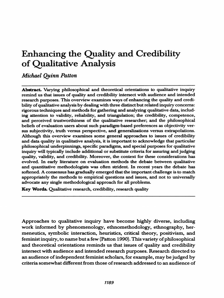 Article Quality and Credibility Patton Qualitative Research Quantitative Research