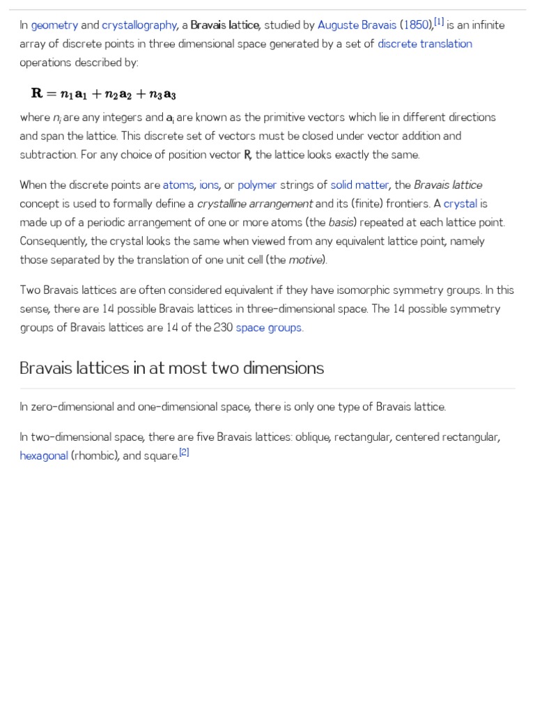 Bravais Lattice | PDF | Crystal Structure | Lattice (Group)