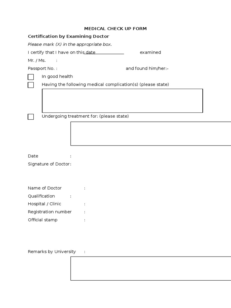 3127 Medical Check Up Form PDF