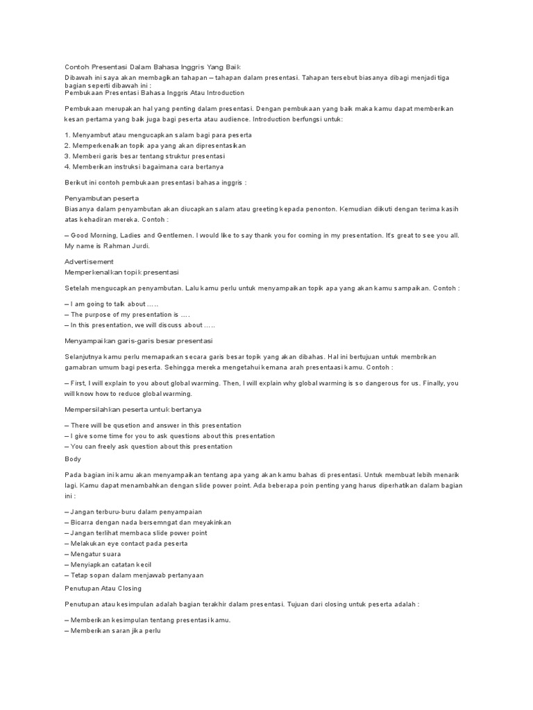 Contoh Presentasi Dalam Bahasa Inggris Yang Baik Pdf