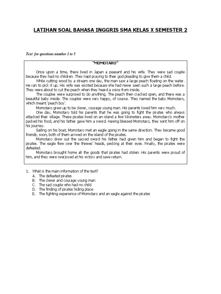 Latihan Soal Bahasa Inggris Sma Kelas x Semester 2 Latihan Soal Bahasa Inggris Sma Kelas x Semester 2