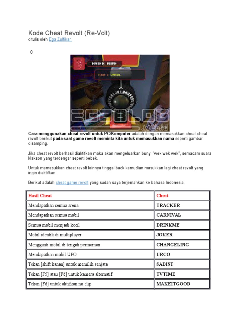 Kode Cheat Game Revolt untuk PC | PDF | Game & Aktivitas