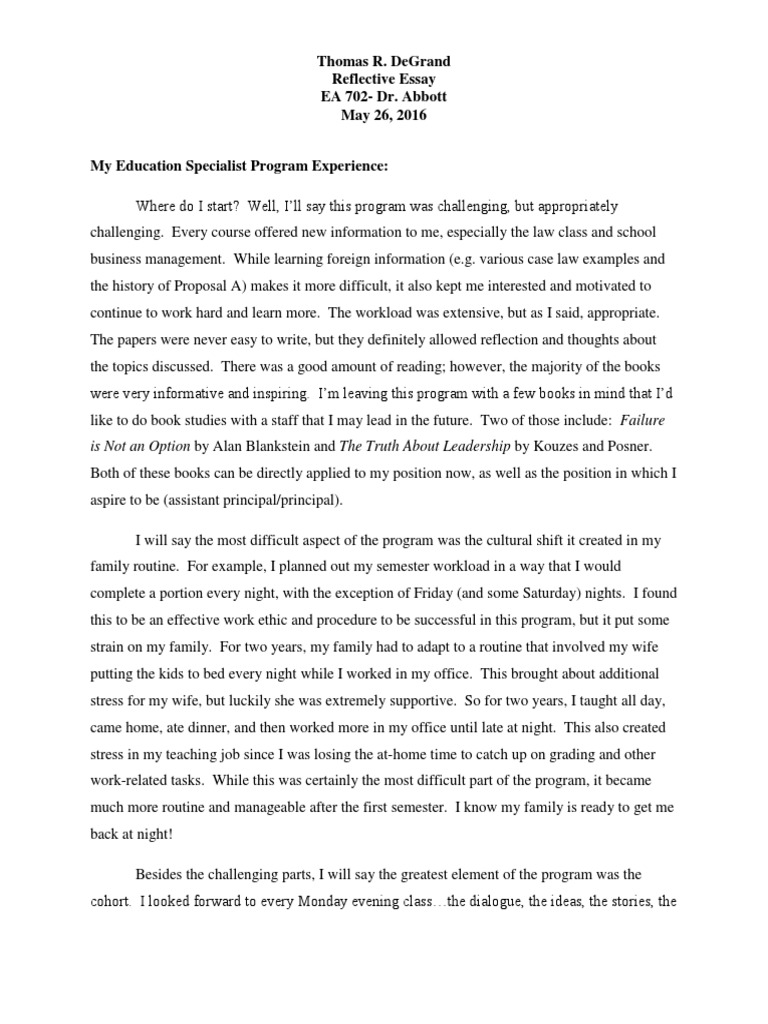 reflective essay psychology example