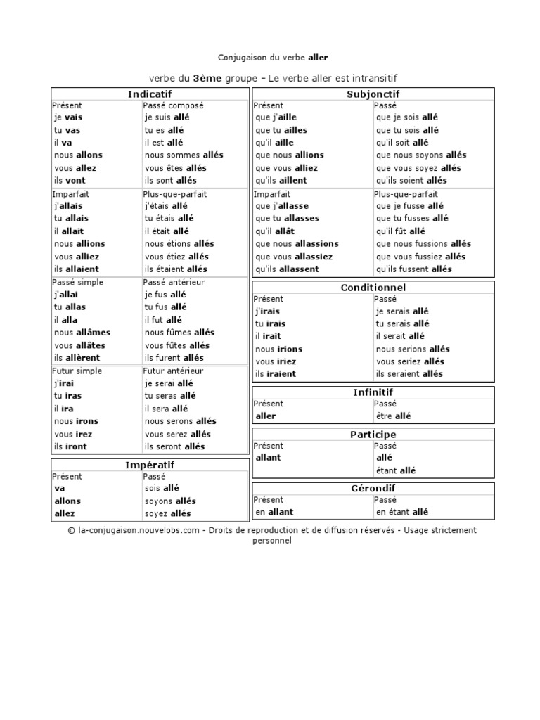 Je Suis Allé Conjugaison La Conjugaison Du Verbe Aller - Conjuguer Aller | PDF