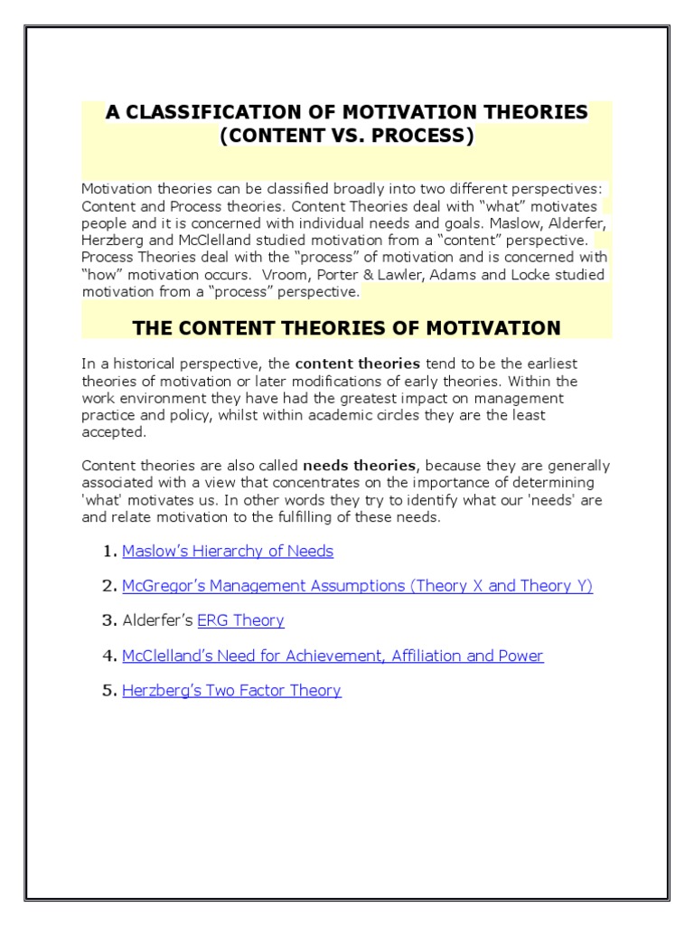 Overview of Content Motivation Theories | PDF | Motivation | Motivational