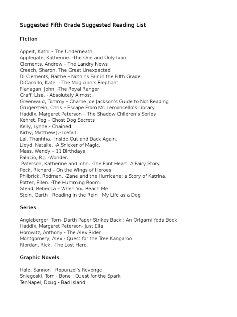 Fifth grade reading list 2 pdf