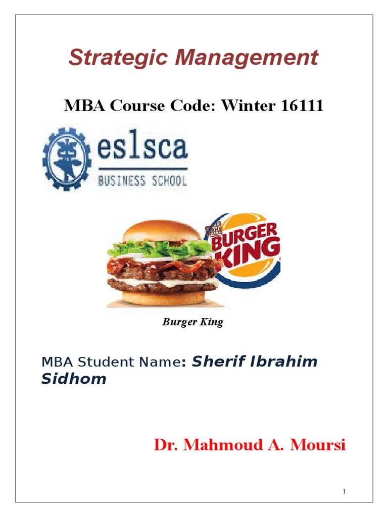 Burger King Case Pdf Fast Food Restaurants Strategic Management