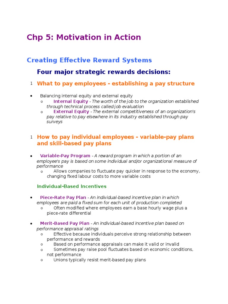 COMM 292 - Chapter 5 - Motivation in Action | PDF | Incentive | Employment