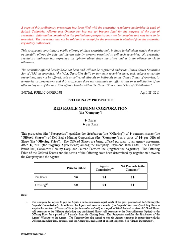 Preliminary Prospectus Securities (Finance) Environmental Impact