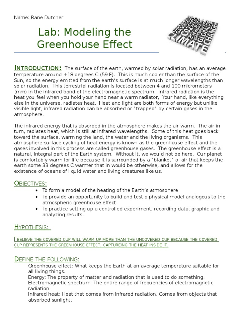 Greenhouse Effect Experiment Lab 1 Greenhouse Effect Electromagnetic Spectrum