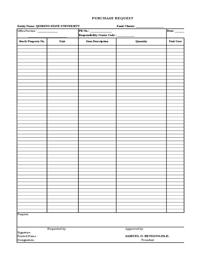 Quirino State University Purchase Request Form | PDF | Finance & Money ...