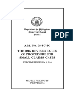 The 2016 Revised Rules of Procedure For Small Claims Cases: Supreme Court
