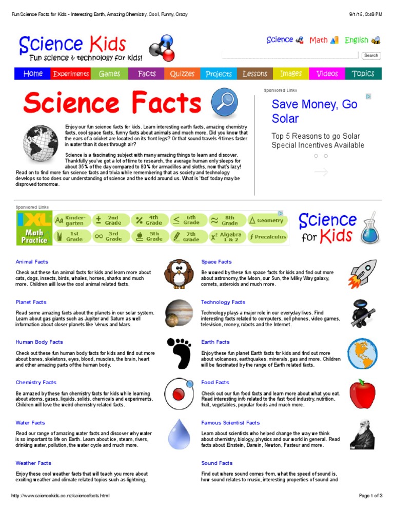 Science Fun Facts PDF Earth Water