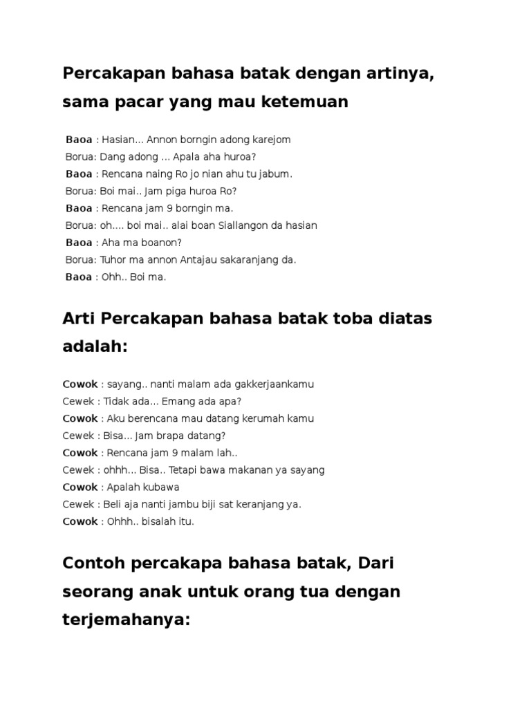 Percakapan Bahasa Batak Dengan Artinya