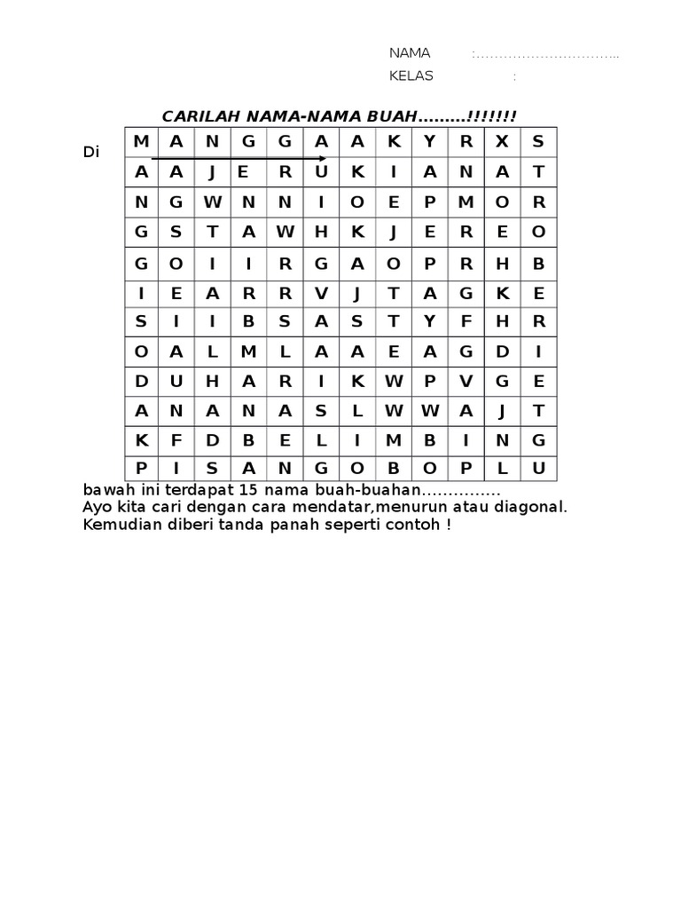 Carilah Nama Buah Dan Tts pramuka
