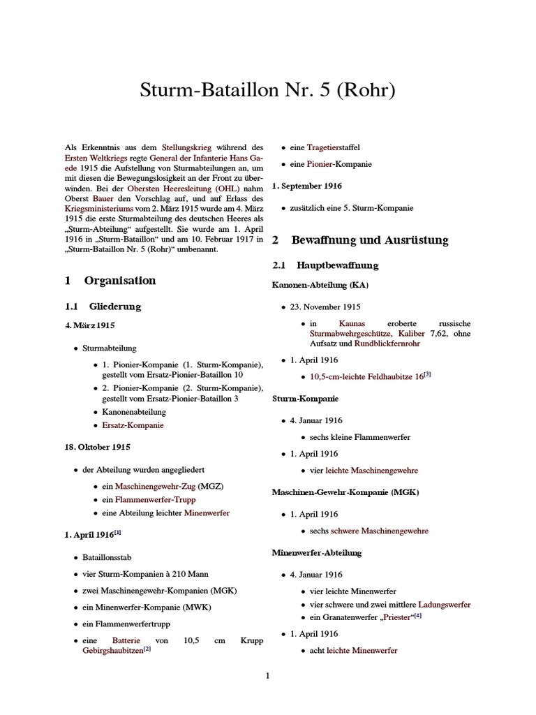 Sturm-Bataillon Nr. 5 (Rohr) | PDF