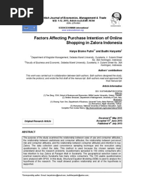 Factors Affecting Purchase Intention Of Online Shopping In Zalora Indonesia Attitude Psychology Intention