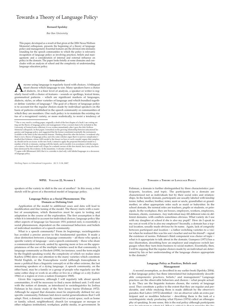 Towards a theory of language policy bernard spolsky pdf