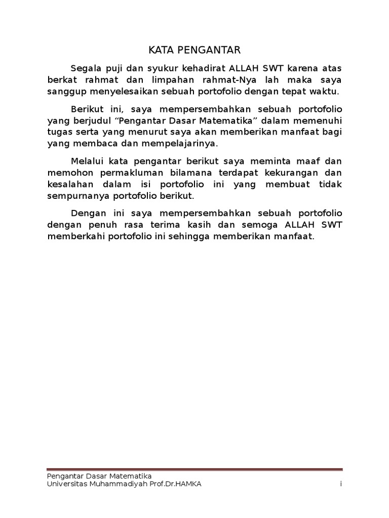 Kata Pengantar Portofolio Pengantar Dasar Matematika.docx