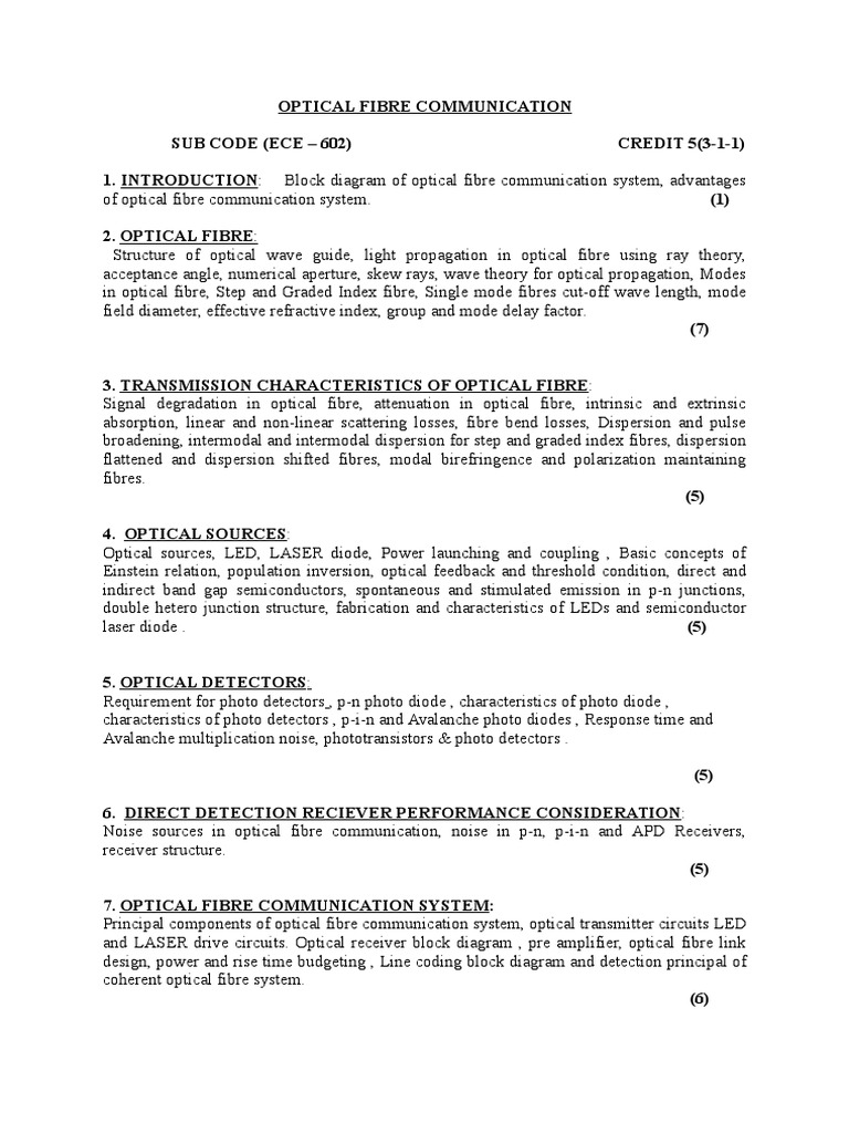 Optical Fibre Communication (Ece602) PDF Optics Optical Fiber