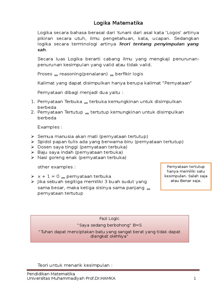 Pengantar Dasar Matematika - Logika Matematika | PDF