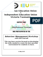 Certificate of Participation - Behaviour Management Skills Croydon